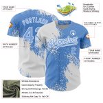 Custom Name and Number Authentic Baseball Jersey in Light Blue 3D Abstract Brush Stroke Design Personalized Light Blue White