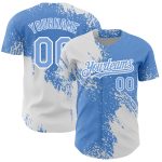 Custom Name and Number Authentic Baseball Jersey in Light Blue 3D Abstract Brush Stroke Design Personalized Light Blue White