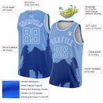 Custom Basketball Jersey with Personalized Name and Number, Light Blue White 3D Abstract Grunge Halftone Design Personalized