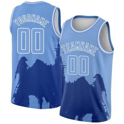 Custom Basketball Jersey with Personalized Name and Number, Light Blue White 3D Abstract Grunge Halftone Design Personalized