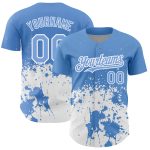 Custom Abstract 3D Splash Baseball Jersey with Personalized Name & Number - Light Blue & White Grunge Design Personalized