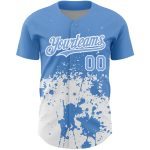Custom Abstract 3D Splash Baseball Jersey with Personalized Name & Number - Light Blue & White Grunge Design Personalized