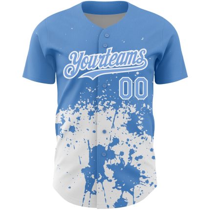 Custom Abstract 3D Splash Baseball Jersey with Personalized Name & Number - Light Blue & White Grunge Design Personalized