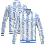 Custom Name and Number Varsity Bomber Jacket Light Blue White 3D Pattern Full-Snap Design Personalized Light Blue-White 3D