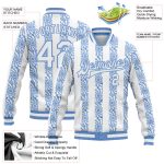 Custom Name and Number Varsity Bomber Jacket Light Blue White 3D Pattern Full-Snap Design Personalized Light Blue-White 3D