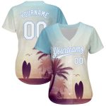 Personalized Light Blue 3D Hawaii Palm Trees Beach Jersey with Custom Name & Number - Authentic Baseball Team Uniform Personalized
