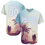 Personalized Light Blue 3D Hawaii Palm Trees Beach Jersey with Custom Name & Number - Authentic Baseball Team Uniform Personalized