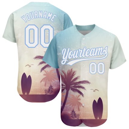 Personalized Light Blue 3D Hawaii Palm Trees Beach Jersey with Custom Name & Number - Authentic Baseball Team Uniform Personalized