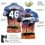 Custom Name and Number Light Blue Hawaii Palm Trees Golf Polo Shirt with 3D Pattern Design - Performance Apparel Personalized