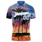 Custom Name and Number Light Blue Hawaii Palm Trees Golf Polo Shirt with 3D Pattern Design - Performance Apparel Personalized