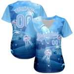 Custom 3D Jellyfish Underwater Baseball Jersey - Light Blue & White Authentic Design with Name and Number Personalized Light