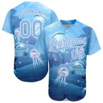 Custom 3D Jellyfish Underwater Baseball Jersey - Light Blue & White Authentic Design with Name and Number Personalized Light