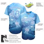 Custom 3D Jellyfish Underwater Baseball Jersey - Light Blue & White Authentic Design with Name and Number Personalized Light