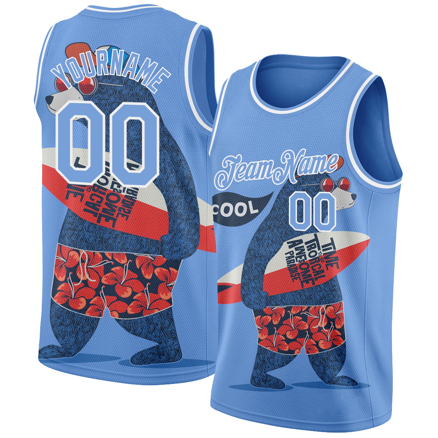 Custom Basketball Jersey - Personalized Light Blue White 3D Go Surfing Design with Name and Number - Authentic Team Gear