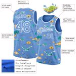 Custom Personalized Basketball Jersey with 3D Pattern Hawaii Beach Palm Trees Light Blue & White - Team Name and Number Personalized
