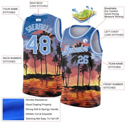 Custom Hawaii Palm Trees Basketball Jersey - Personalized Light Blue 3D Pattern with Name & Number Personalized Light Blue