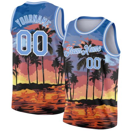 Custom Hawaii Palm Trees Basketball Jersey - Personalized Light Blue 3D Pattern with Name & Number Personalized Light Blue