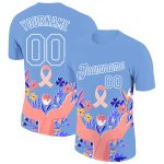 Personalized Breast Cancer T-Shirt with Custom Name & Number, Light Blue & White 3D Pink Ribbon Performance Shirt Personalized