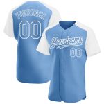 Custom Team Baseball Jersey with Personalized Name and Number - Light Blue and White Authentic Raglan Sleeves Personalized