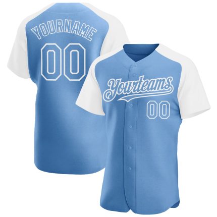Custom Team Baseball Jersey with Personalized Name and Number - Light Blue and White Authentic Raglan Sleeves Personalized