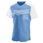 Custom Team Baseball Jersey with Personalized Name and Number - Light Blue and White Authentic Raglan Sleeves Personalized