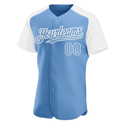 Custom Team Baseball Jersey with Personalized Name and Number - Light Blue and White Authentic Raglan Sleeves Personalized