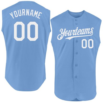 Personalized Custom Name and Number Light Blue White Sleeveless Baseball Jersey Authentic Personalized Light Blue White Authentic