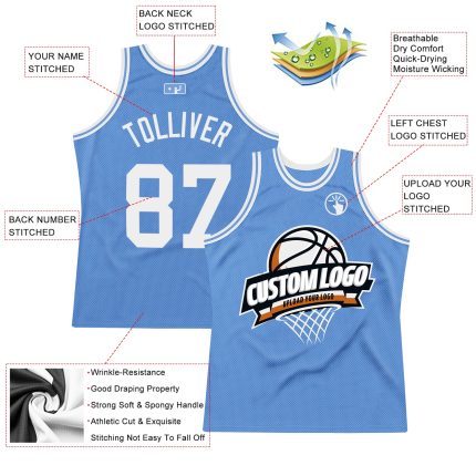Personalized Light Blue Basketball Jersey - Authentic Throwback Style Personalized Light Blue White Authentic Throwback Basketball