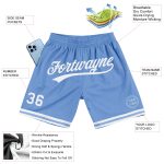 Personalized Light Blue Authentic Basketball Shorts - White Throwback Style Personalized Light Blue White Authentic Throwback