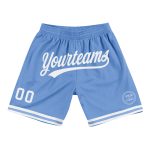 Personalized Light Blue Authentic Basketball Shorts - White Throwback Style Personalized Light Blue White Authentic Throwback