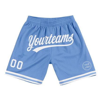 Personalized Light Blue Authentic Basketball Shorts - White Throwback Style Personalized Light Blue White Authentic Throwback