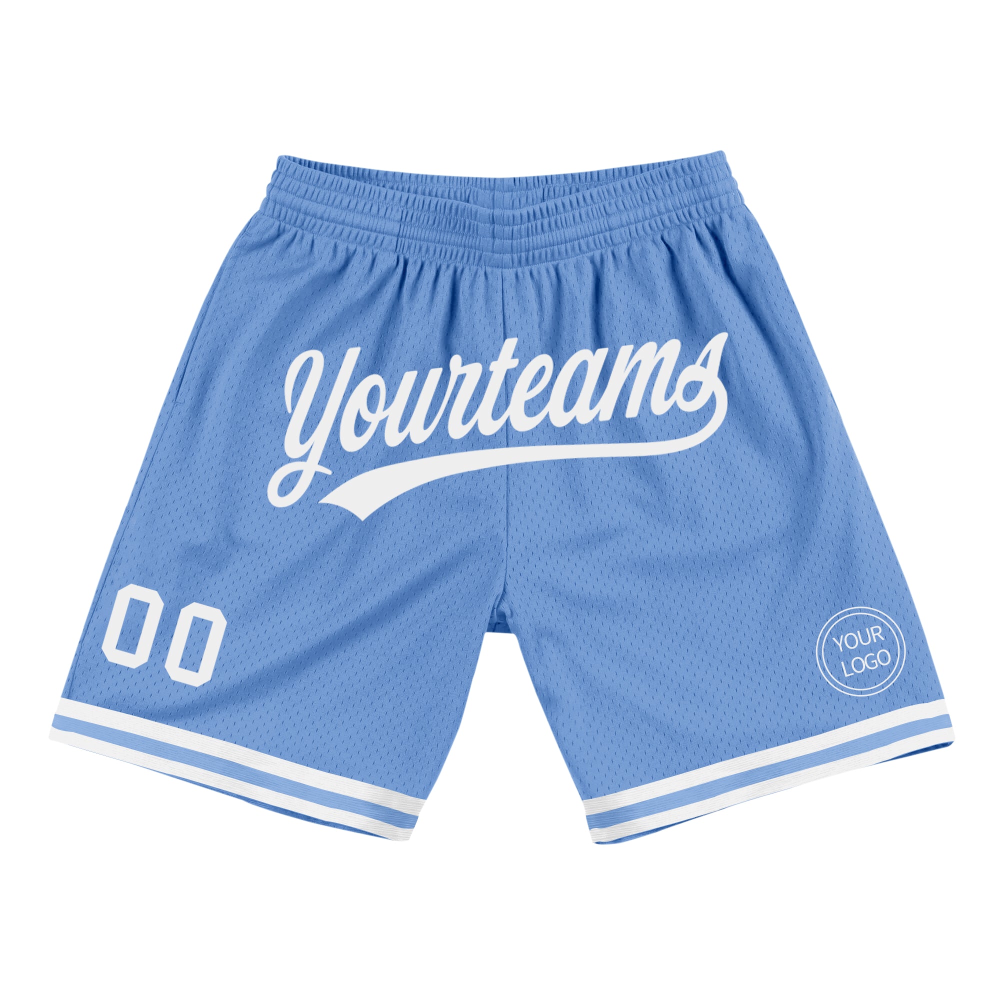 Personalized Light Blue Authentic Basketball Shorts - White Throwback Style Personalized Light Blue White Authentic Throwback