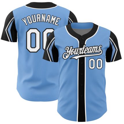 Custom Baseball Jersey - Personalized Light Blue White-Black - Your Name & Number, Team Colors, Arm Shapes Personalized Light