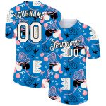 Custom Name and Number Performance T-Shirt - 3D Light Blue and Black Abstract Doodle Design Personalized Light Blue White-Black