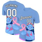 Personalized 3D Pink Ribbon Breast Cancer T-Shirt with Custom Name & Number - Light Blue, White, Black Performance Tee Personalized