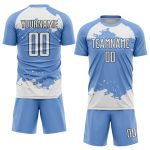 Custom Abstract Fragment Soccer Jersey - Personalized Light Blue Art with Name and Number, White Black Design Personalized