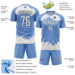 Custom Abstract Fragment Soccer Jersey - Personalized Light Blue Art with Name and Number, White Black Design Personalized