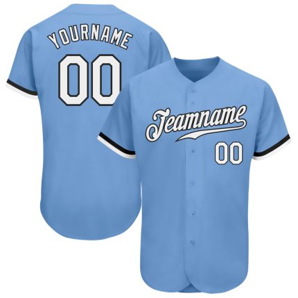 Custom Name and Number Baseball Jersey - Authentic Light Blue White-Black Team Jersey Personalized Light Blue White-Black