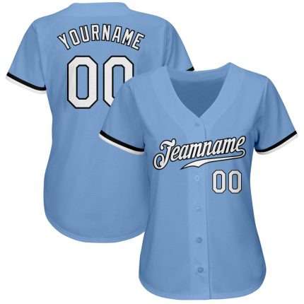 Custom Name and Number Baseball Jersey - Authentic Light Blue White-Black Team Jersey Personalized Light Blue White-Black