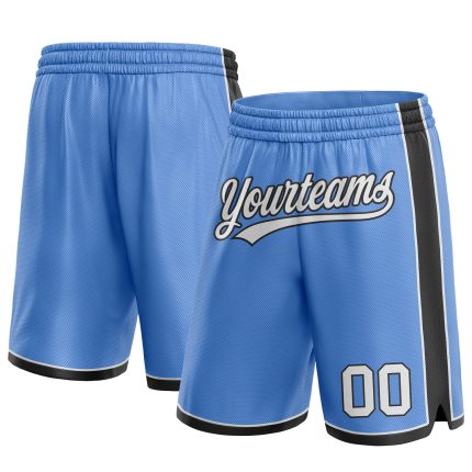 Custom Name and Number Basketball Shorts - Light Blue White Black Authentic Team Gear Personalized Light Blue White-Black