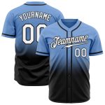 Personalized Custom Baseball Jersey with Team Name and Number - Light Blue Black White Fade Design Personalized Light Blue