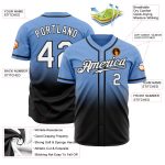 Personalized Custom Baseball Jersey with Team Name and Number - Light Blue Black White Fade Design Personalized Light Blue
