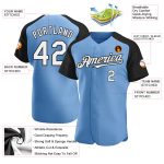 Custom Team Name and Number Authentic Light Blue White-Black Baseball Jersey with Raglan Sleeves Personalized Light Blue