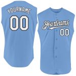 Personalized Custom Name Number Light Blue Black White Sleeveless Baseball Jersey - Authentic Team Gear Personalized Light