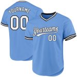 Custom Team Jersey with Name and Number - Authentic Light Blue Black Throwback Baseball Jersey Personalized Light Blue White-Black
