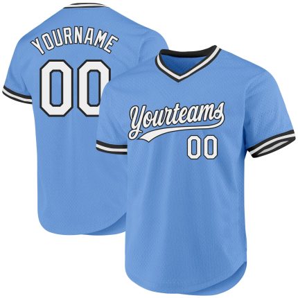 Custom Team Jersey with Name and Number - Authentic Light Blue Black Throwback Baseball Jersey Personalized Light Blue White-Black