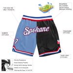 Custom Name Number Authentic Basketball Shorts Light Blue White Black Split Fashion Personalized Light Blue White-Black Authentic