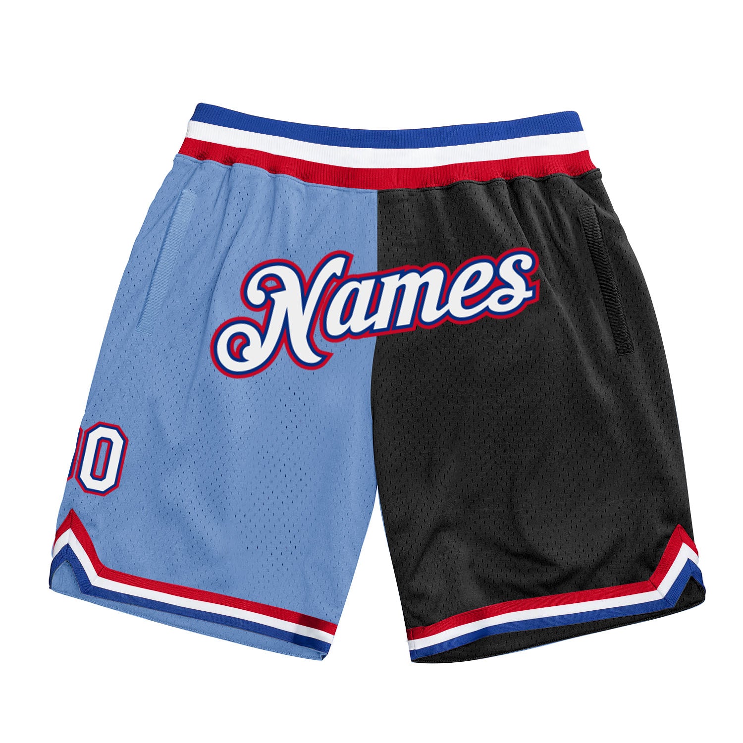Custom Name Number Authentic Basketball Shorts Light Blue White Black Split Fashion Personalized Light Blue White-Black Authentic