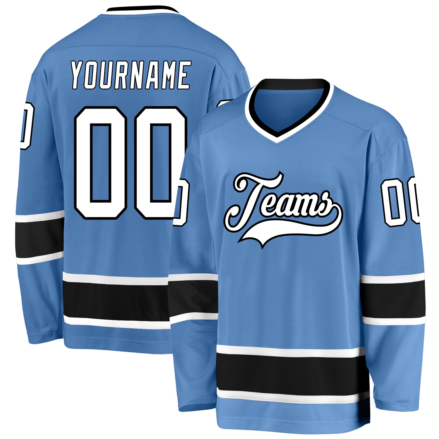 Custom Name and Number Light Blue White-Black Hockey Jersey - Personalized Team Jersey Personalized Light Blue White-Black