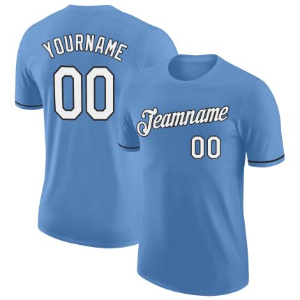 Custom Team Performance T-Shirt with Personalized Name and Number - Light Blue White-Black Personalized Light Blue White-Black